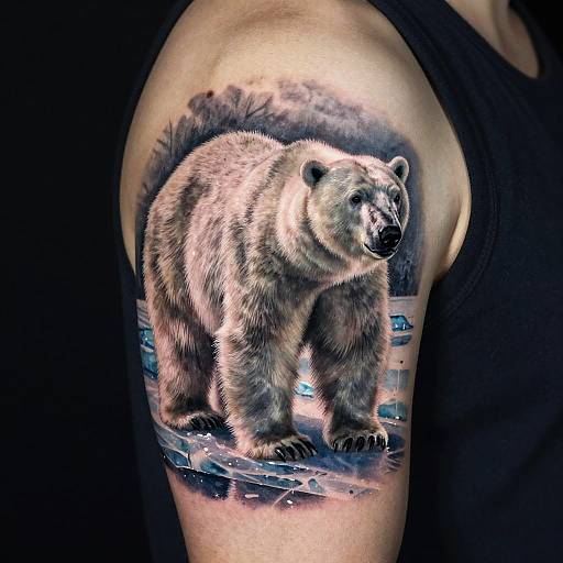 Realistic Polar Bear Tattoo on Upper Arm