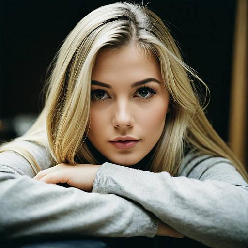 Blonde Woman with Long Hair Looking at Viewer