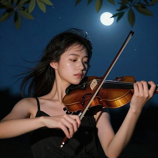 Girl Playing Violin Under Starry Sky