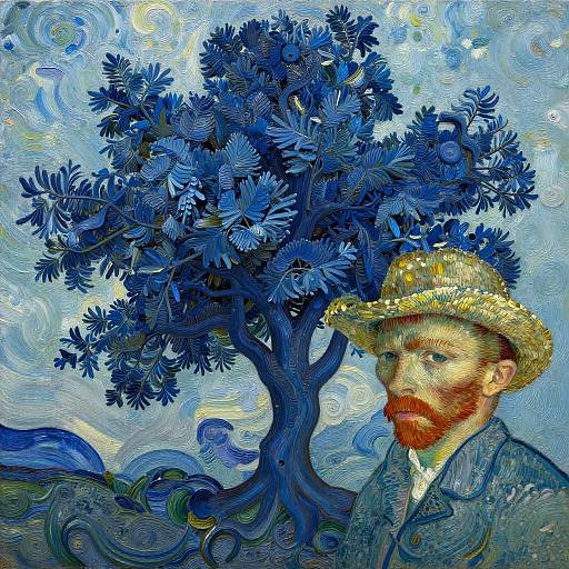 Vincent van Gogh with Blue Tree Digital Portrait