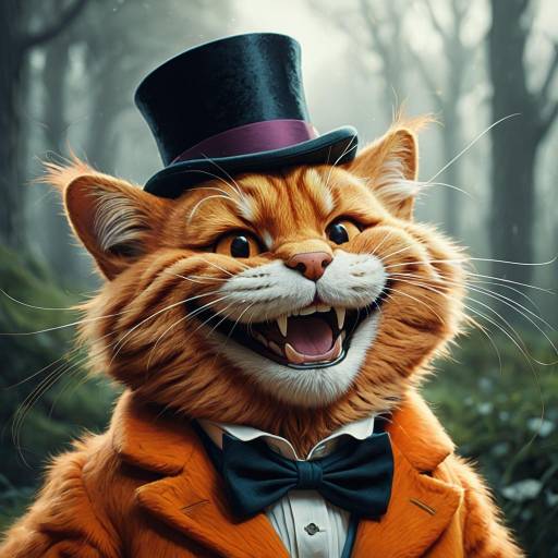 Cheerful Anthropomorphic Cat in Top Hat and Bow Tie