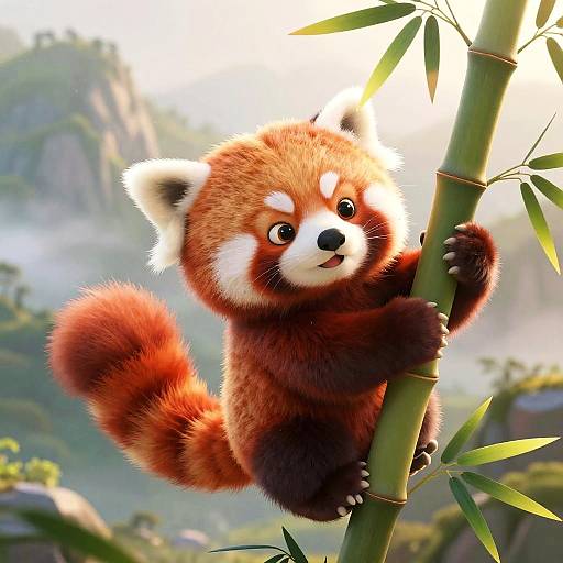 Charming Cartoon Red Panda in Bamboo
