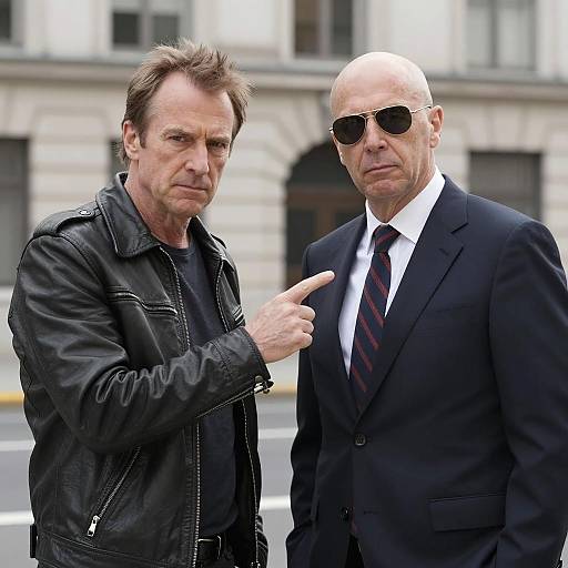 Two Intense Men in Urban Scene