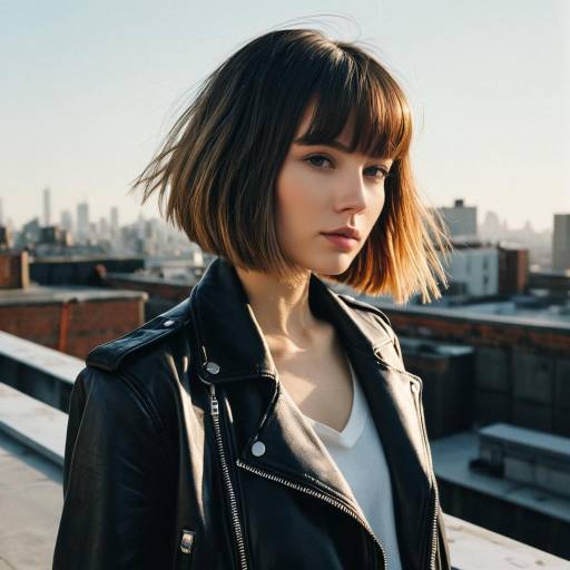 Fashion Model with Graduated Bob Hairstyle on Urban Rooftop