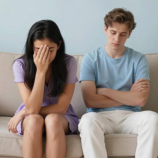 Candid Moment on a Beige Couch