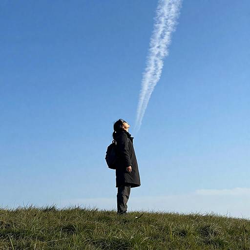 Solitary Figure Gazing at Contrail