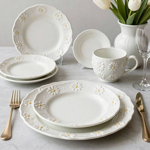 White Daisy Embossed Dinnerware Set