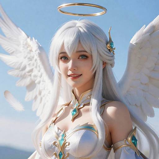 Haloed White Hair Angelic Girl Bust Portrait
