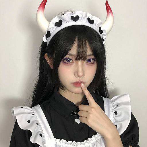 Seductive Asian Maid with Purple Eyeshadow