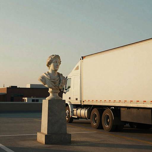 Marble Bust on Rooftop Helipad