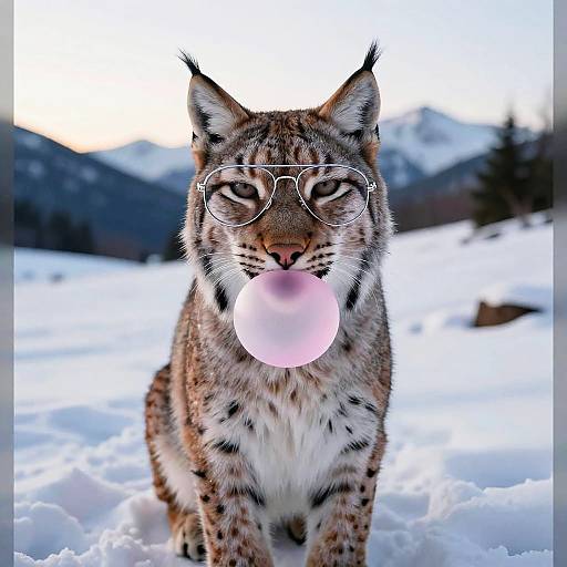 Lynx with Aviator Glasses in Snow