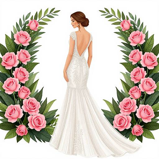 Elegant Backless Bridal Gown Illustration