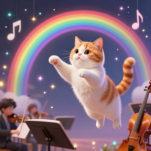 Whimsical Cat Conducting Magical Symphony