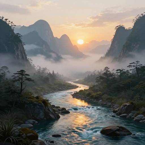 Ethereal Misty Mountain Landscape