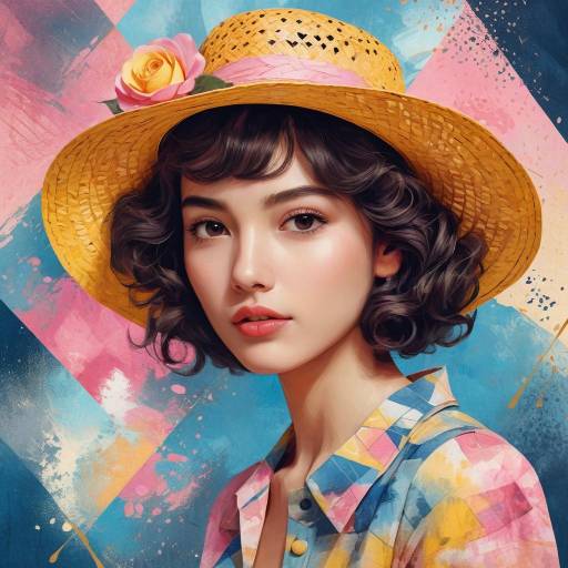 Young Woman in Vintage Straw Hat