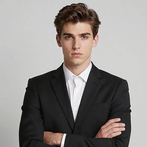 Young Man in Elegant Black Suit Portrait