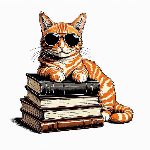Orange Tabby Cat with Sunglasses on Books