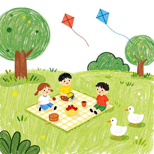 Childlike Picnic Crayon Drawing