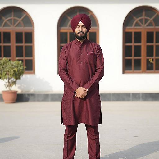 Man in Maroon Punjabi Suit and Turban