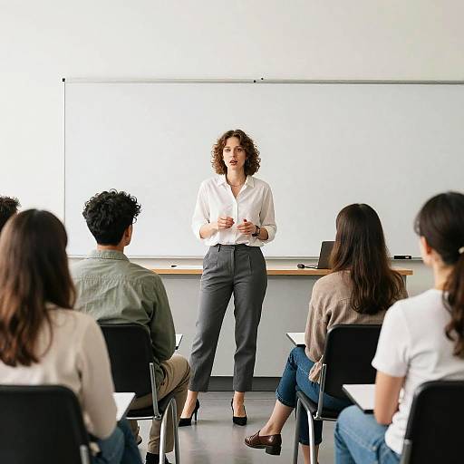 Professional Woman Leading Engaged Classroom Discussion
