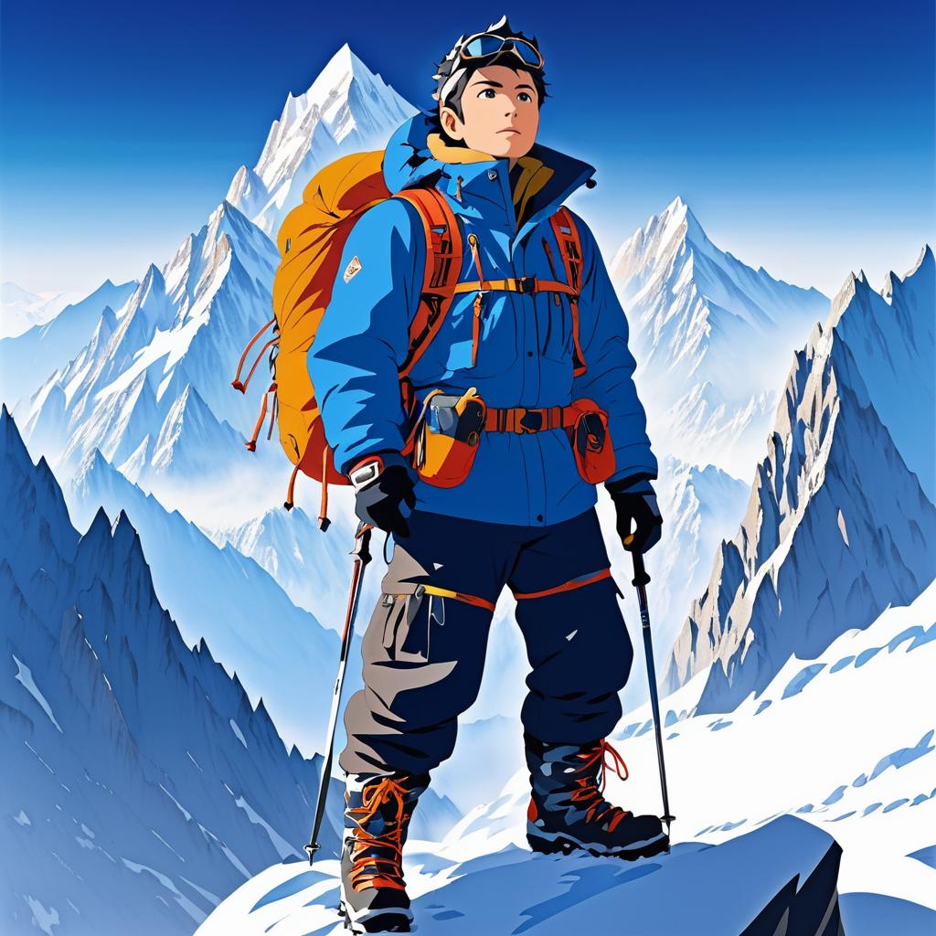 Triumphant Mountaineer in Anime Style