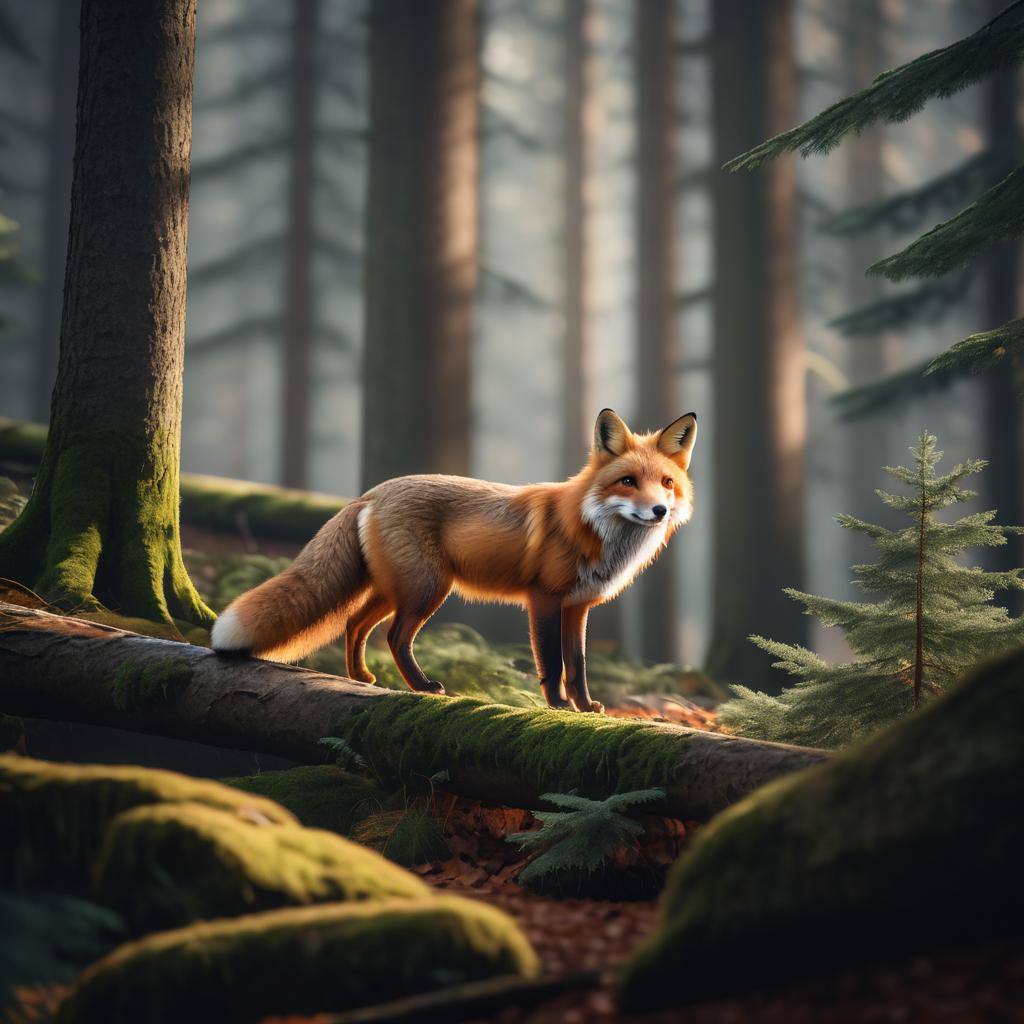 Dynamic Red Fox in Forest Scene