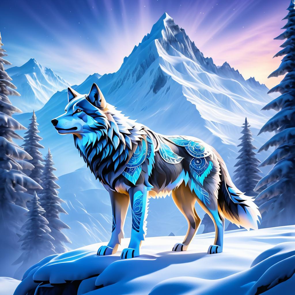 Mystical Wolf with Snowy Mountain Scene