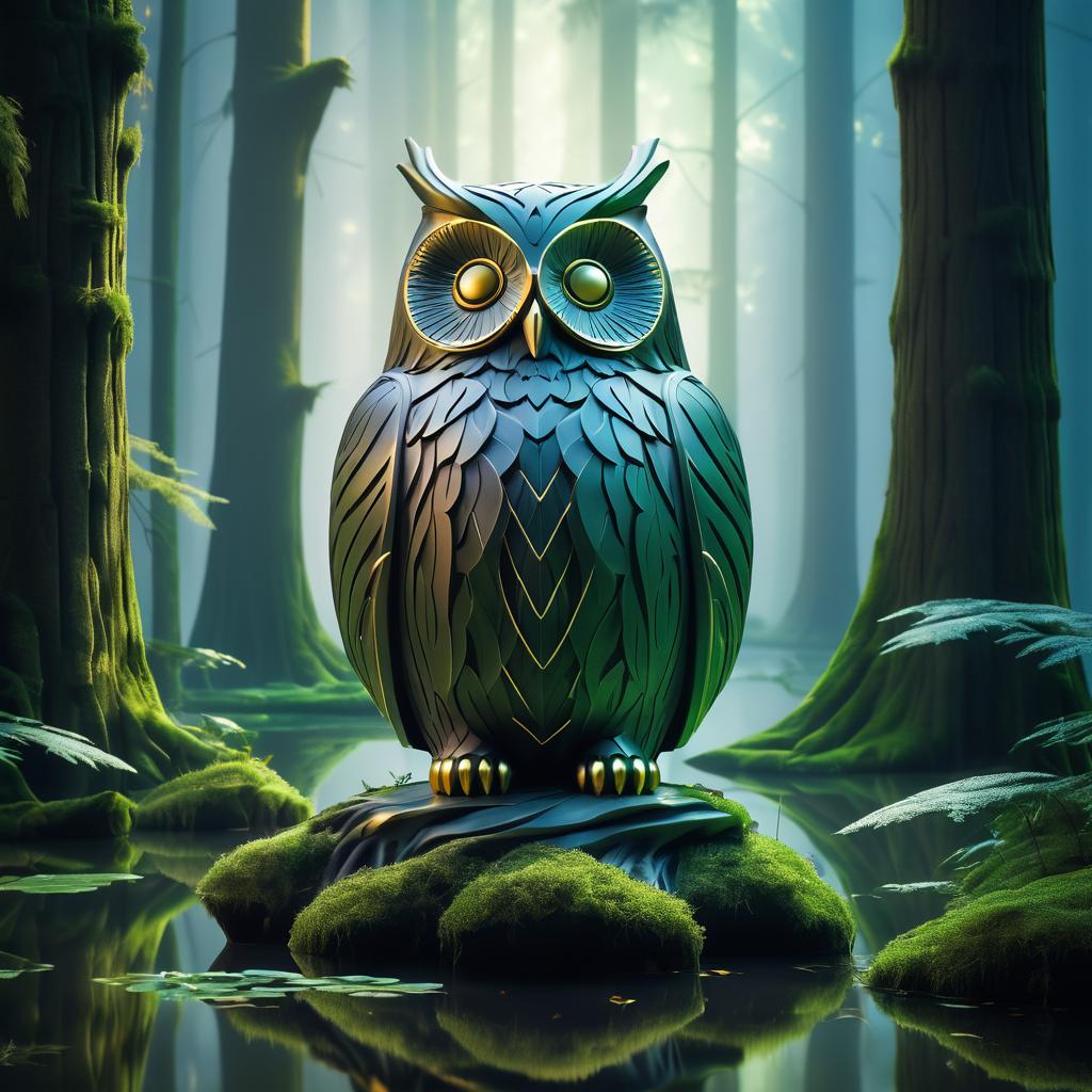 Epic Owl Statue in Mystical Forest