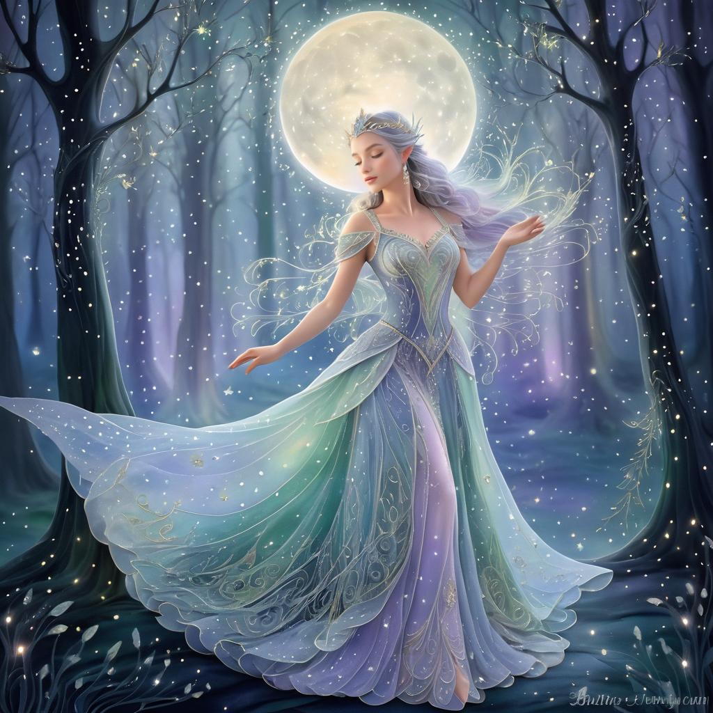 Enchanted Elven Princess in Moonlit Forest