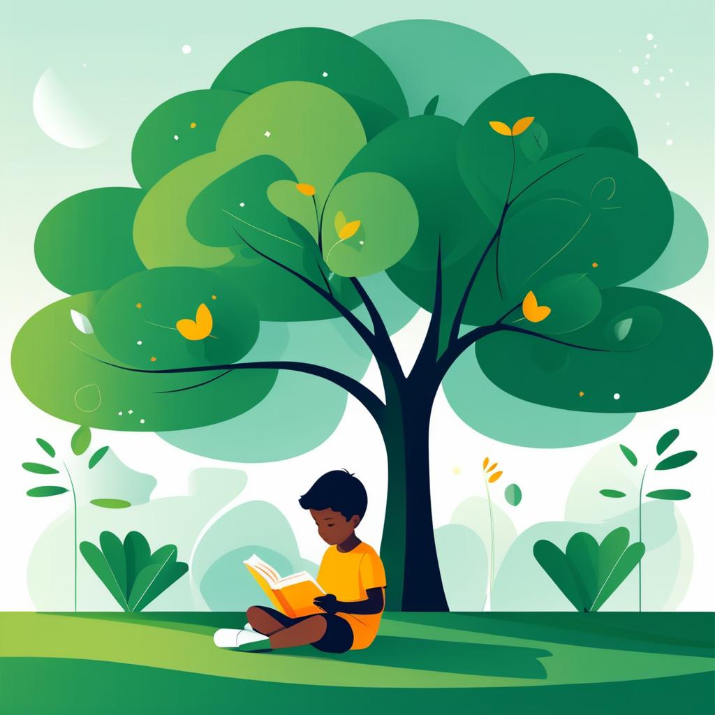 Minimalist Child Reading Under Tree