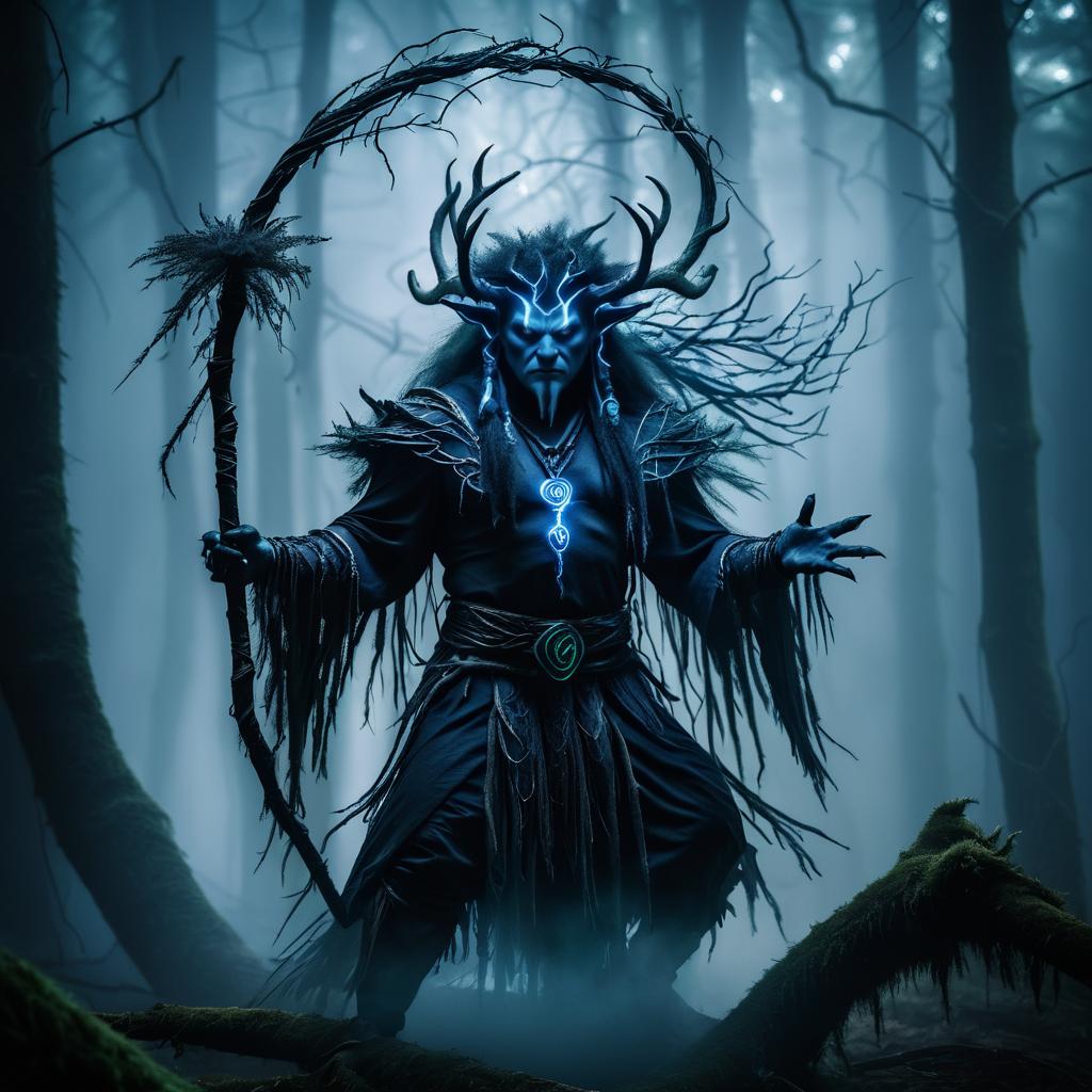 Mysterious Troll Shaman in Foggy Forest