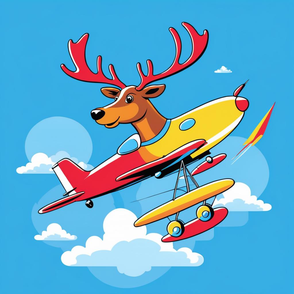 Flying Reindeer in Colorful Pop Art