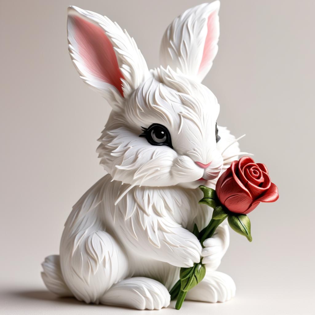 Gentle Rabbit Holding a Rose