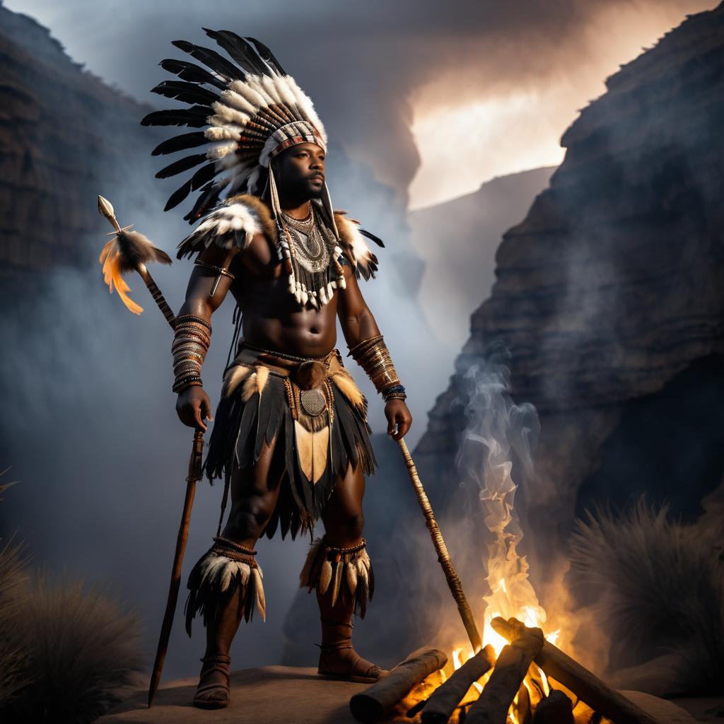 Majestic African Warrior in Canyon Landscape