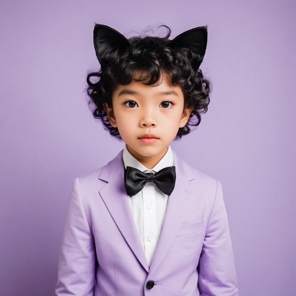 Surprised Boy in Funny Cat Outfit