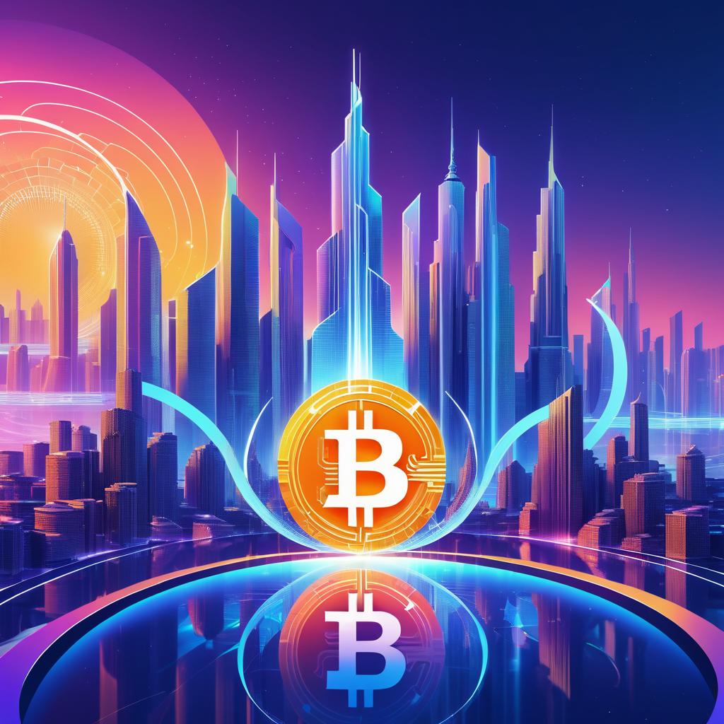 Futuristic Cityscape with Bitcoin Logo