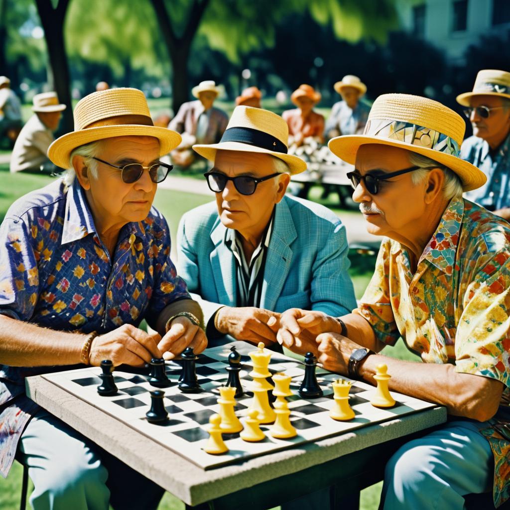 Joyful Chess Players in 1960s Fashion