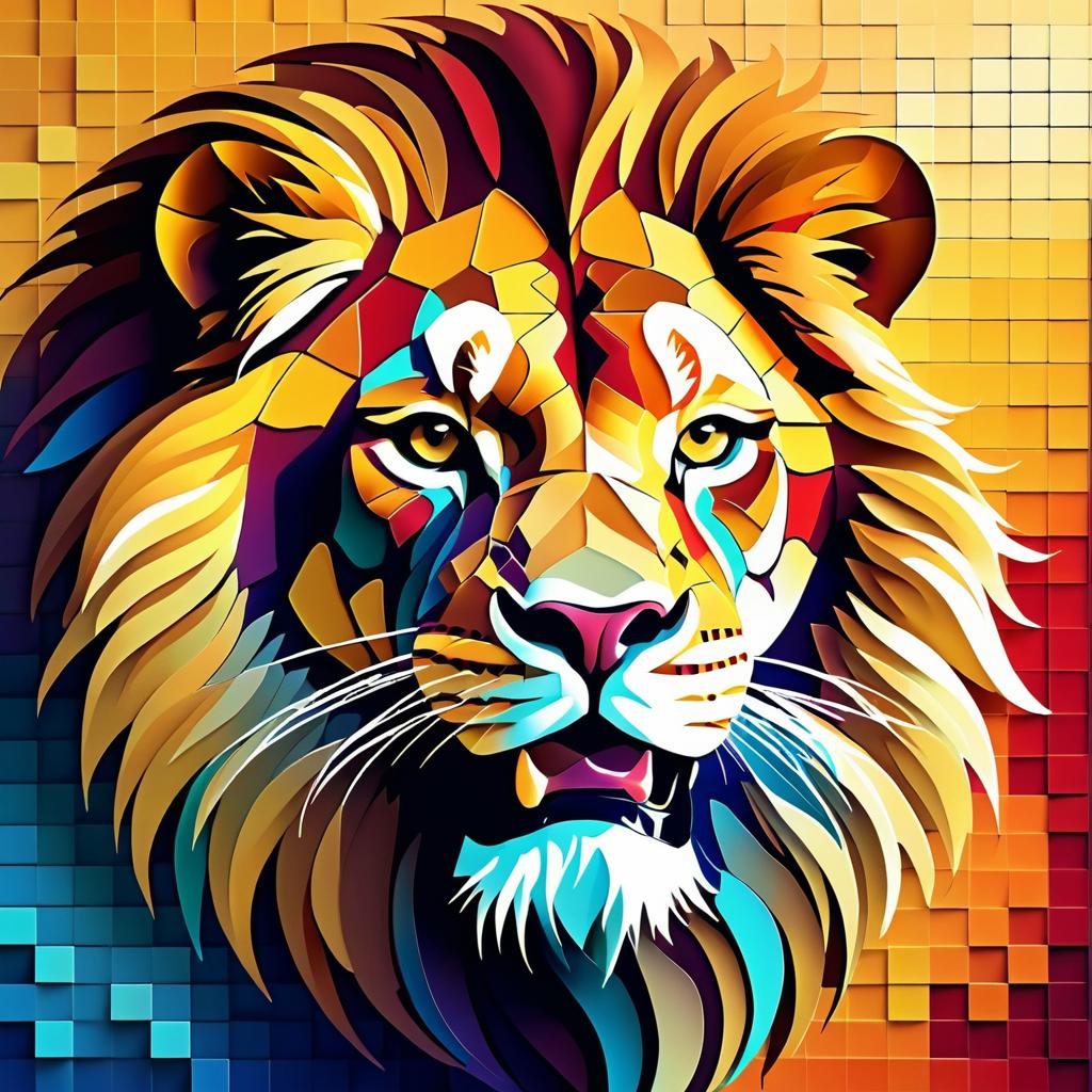 Futuristic Mosaic Lion Artwork Design