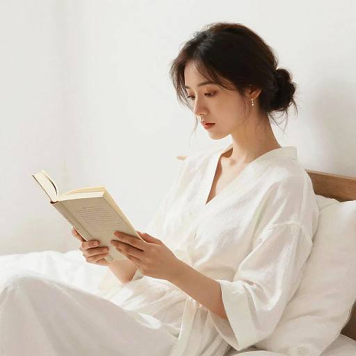 Serene Woman Reading in White Robe