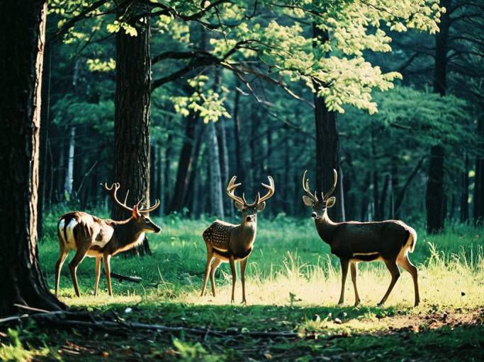 Forest Wildlife Wallpaper with Deer and Turkey