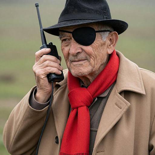 Weathered Man with Vintage Walkie-Talkie