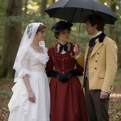 Victorian Trio in Sunlit Forest