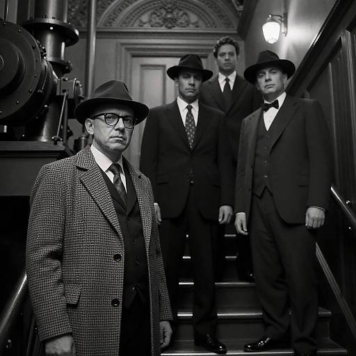 Vintage Men in Industrial Hallway