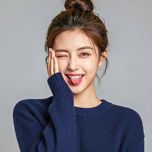 Playful Young Woman in a Sweater