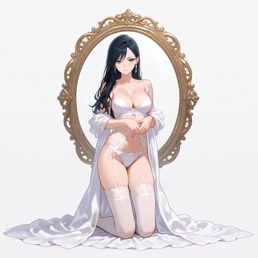 Elegant Lingerie Pose with Reflection Elegant Lingerie Pose with Reflection