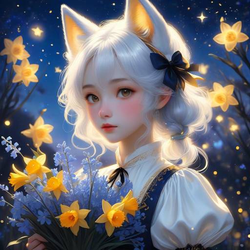 Ethereal Anime Portrait of Silver-Haired Girl