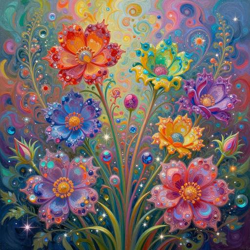 Rainbow Fractal Wildflowers in Mystical Garden