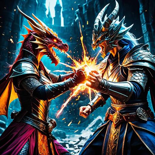 Fantasy duel between armored dragon warriors