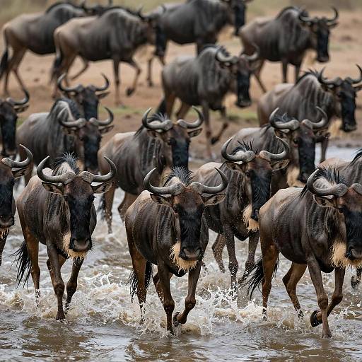 Dynamic Wildebeest River Crossing Scene