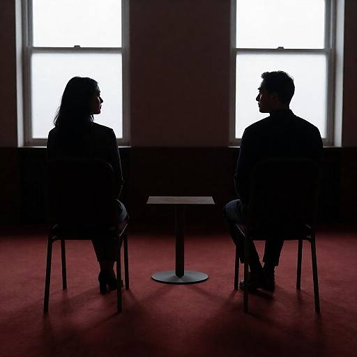 Silhouetted Figures in Dimly Lit Room